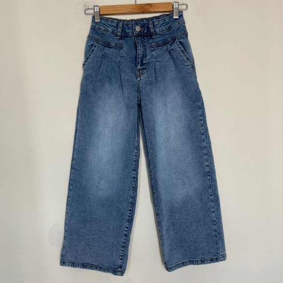 Habitual Wide Leg Jeans Girls Size 10 Blue Pleated Front Medium Wash Pockets - Picture 1 of 13